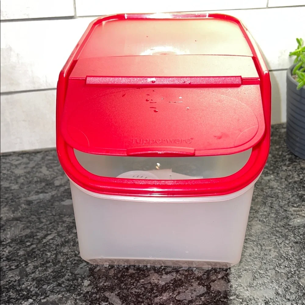 Tupperware Potato Onion Red Lid with Clear Base Container. Like New!